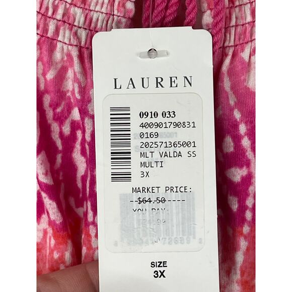 Lauren Ralph Lauren short sleeve tie dye top in orange/fuchsia, size 3X NWT - Picture 2 of 8